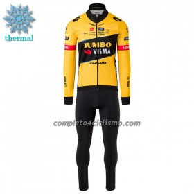 Completo Maglia ML + Pantaloncino con bretelle ML 2023 Jumbo-Visma Winter Invernale Giallo Nero